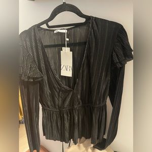ZARA BLOUSE, PLEATED, SIZE MEDIUM